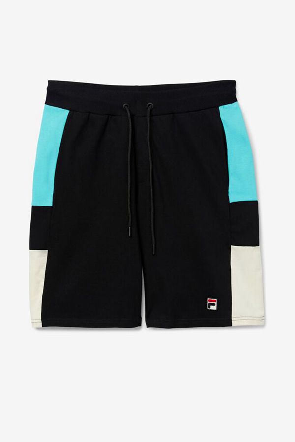 Fila Galway Men's Shorts - Black/Blue Turquoise,NZ 691-81234
